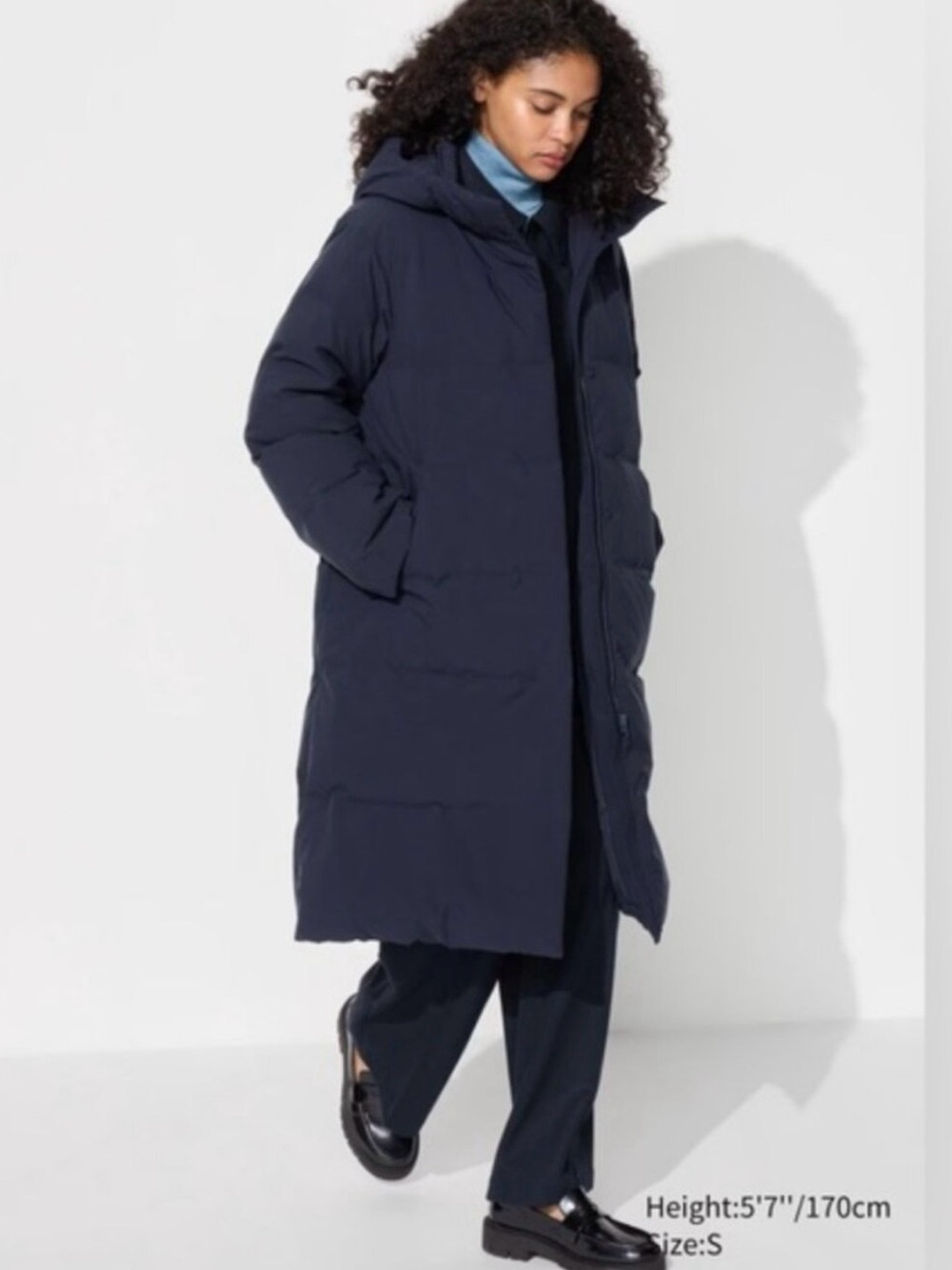 Uniqlo Long Navy Hooded Puffer Coat